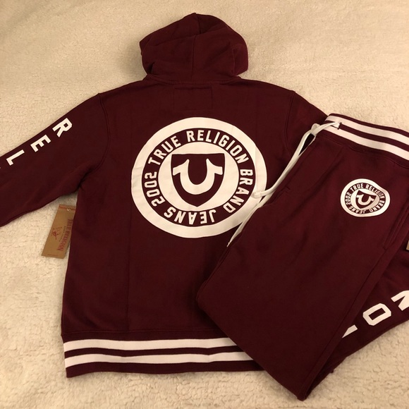 burgundy true religion sweat suit